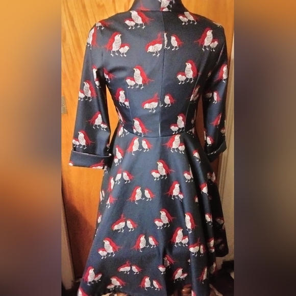 Miss Yan Bird Patterned Dark Academia Teacher Button Up Dress Size Small - Picture 2 of 13
